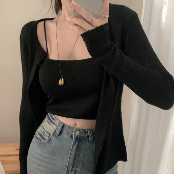 ブラック | 【17571】ニットビスチェ＆カーディガン	 | SneepDip