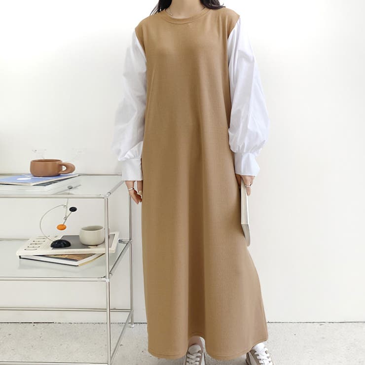 ベージュ | 【17575】配色スリーブワンピース	 | SneepDip