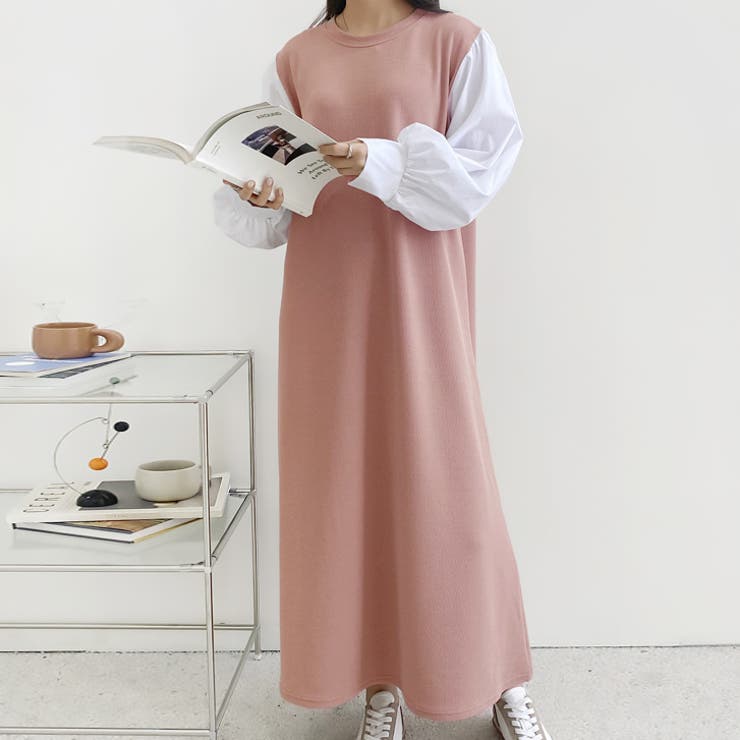 ピンク | 【17575】配色スリーブワンピース	 | SneepDip