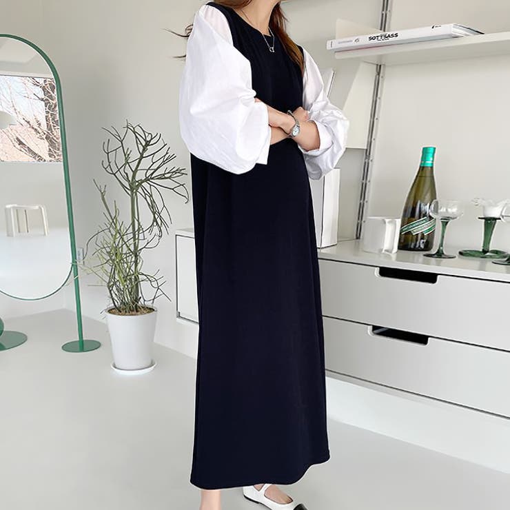 ネイビー | 【17575】配色スリーブワンピース	 | SneepDip