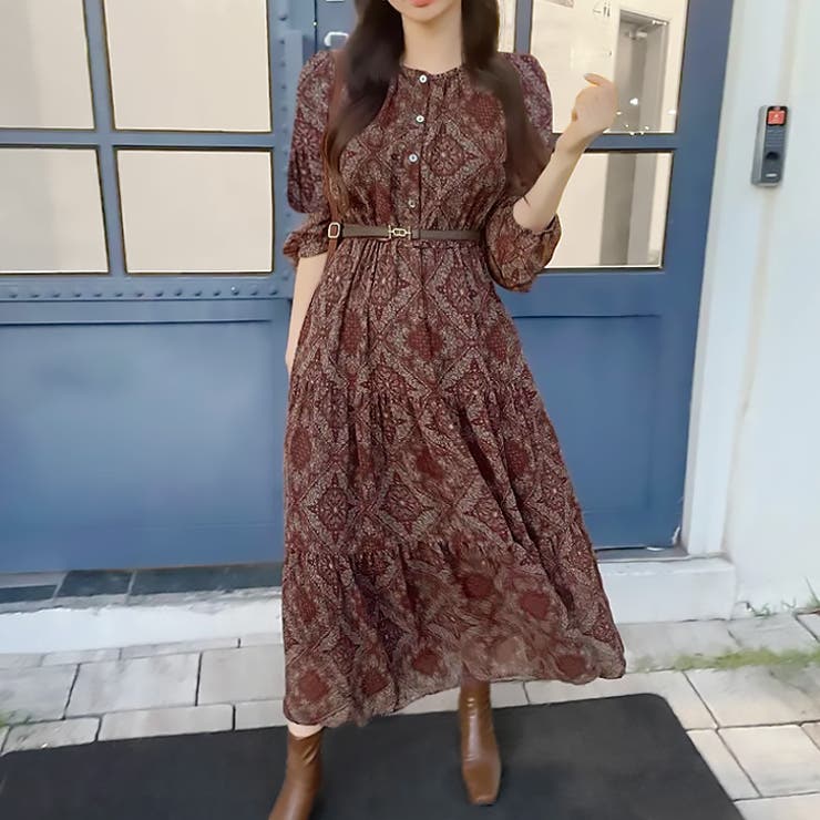 ブラウン | 【17577】レトロペイズリーロングワンピース	 | SneepDip