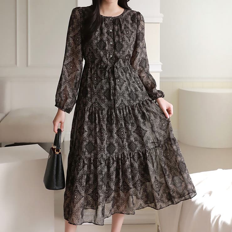 ブラック | 【17577】レトロペイズリーロングワンピース	 | SneepDip