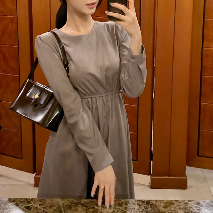 ベージュ | 【17579】バックボタンきれいめワンピース	 | SneepDip