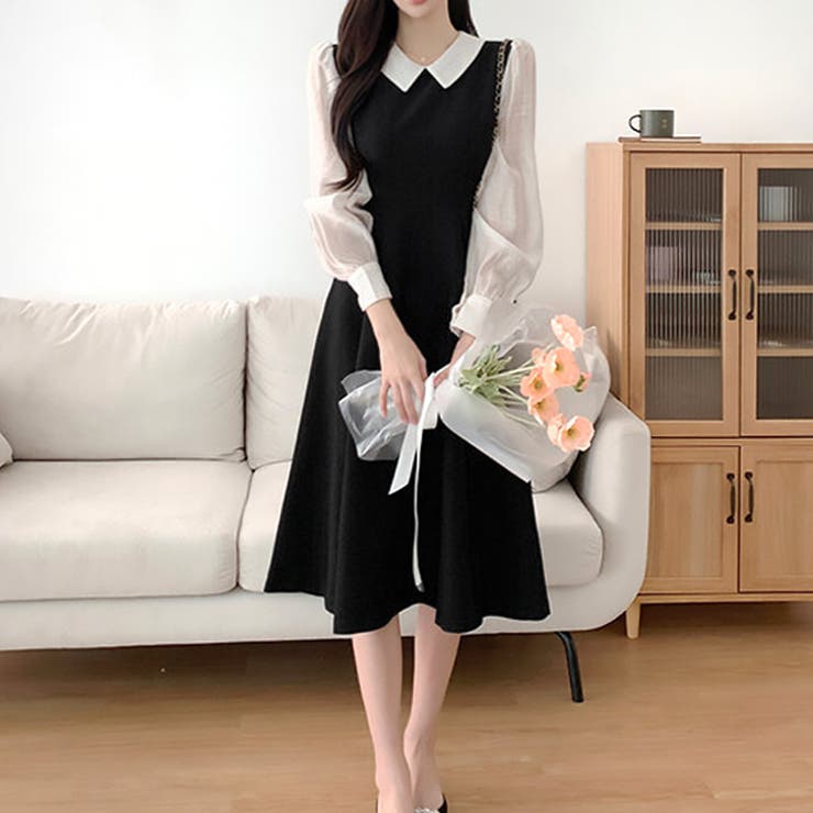 17580】バイカラーロングワンピース [品番：ASHW0001764]｜SneepDip