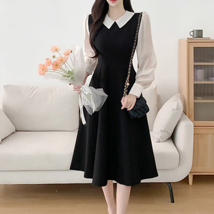 ブラック | 【17580】バイカラーロングワンピース	 | SneepDip