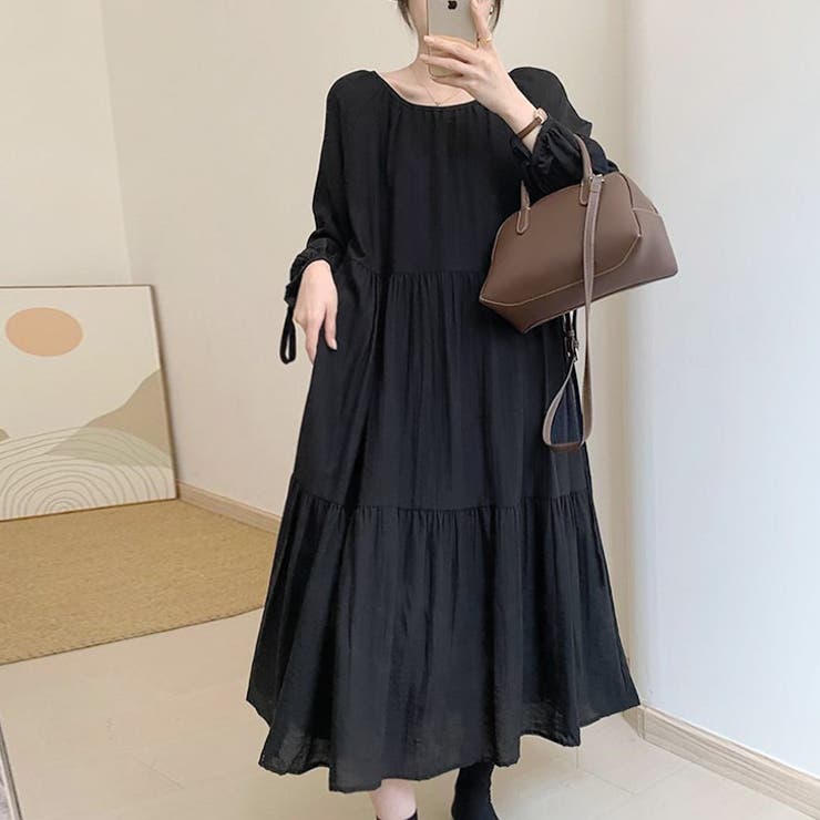 ブラック | 【17586】ティアードロングワンピース	 | SneepDip