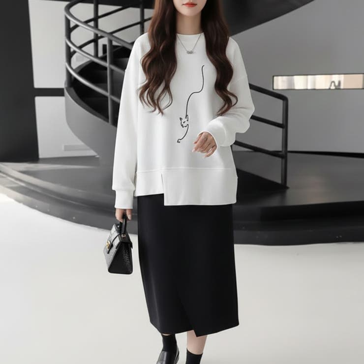 ホワイト | 【17588】アシンメトリーCATスウェット	 | SneepDip