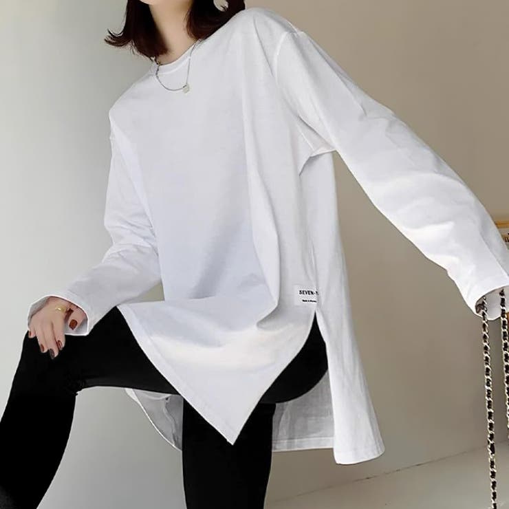 ホワイト | 【17591】サイドスリットロンT 	 | SneepDip