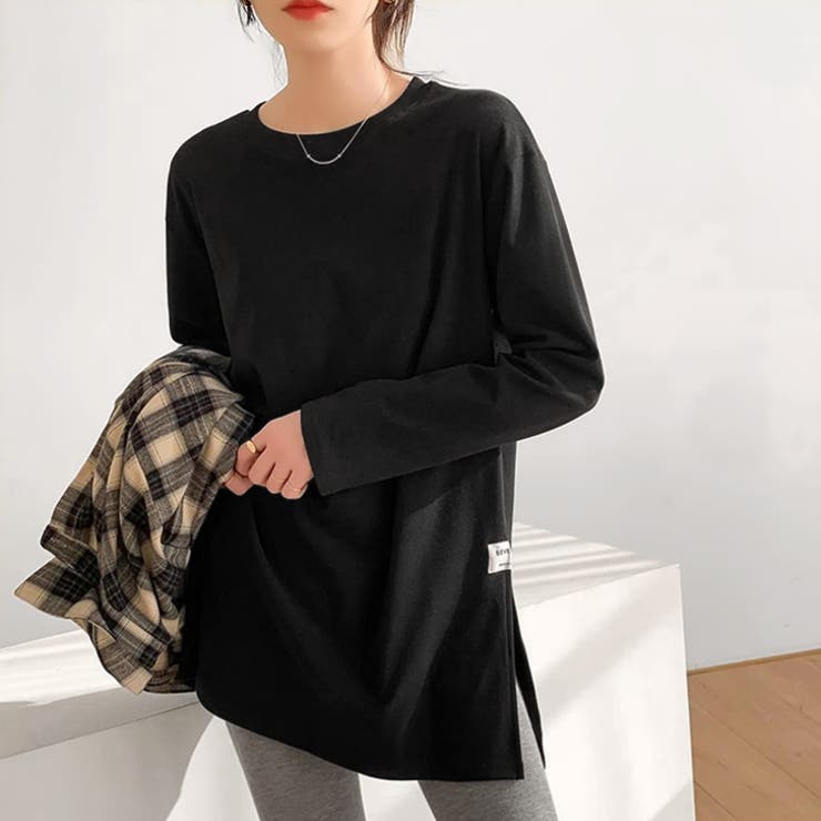 ブラック | 【17591】サイドスリットロンT 	 | SneepDip