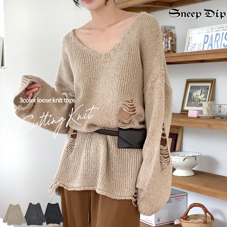 【17592】ダメージルーズフィットニット	 | SneepDip | 詳細画像1 