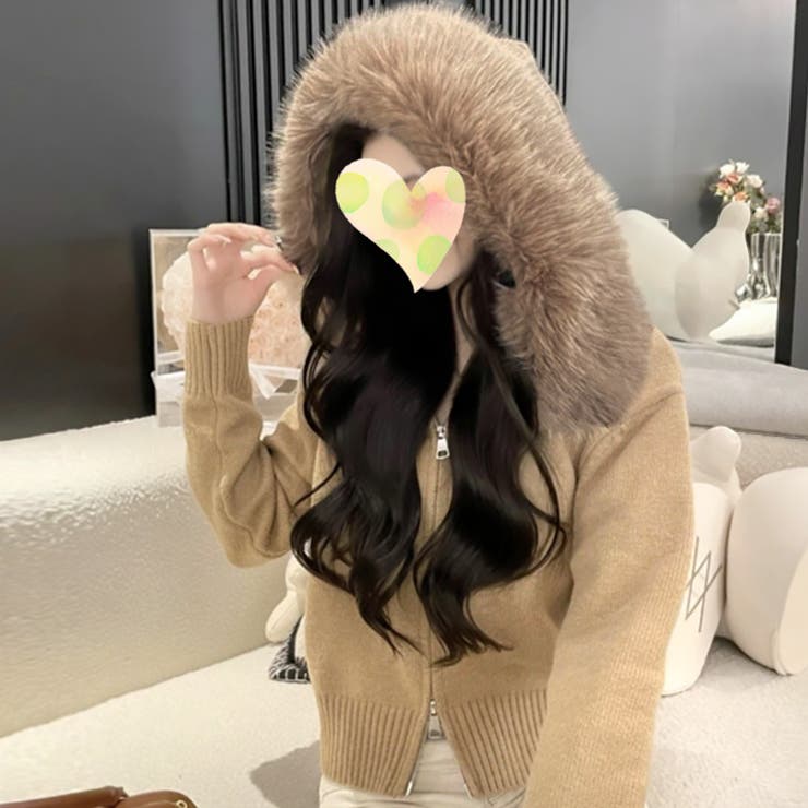 ベージュ | 【17593】ファーニットZIPフーディー	 | SneepDip