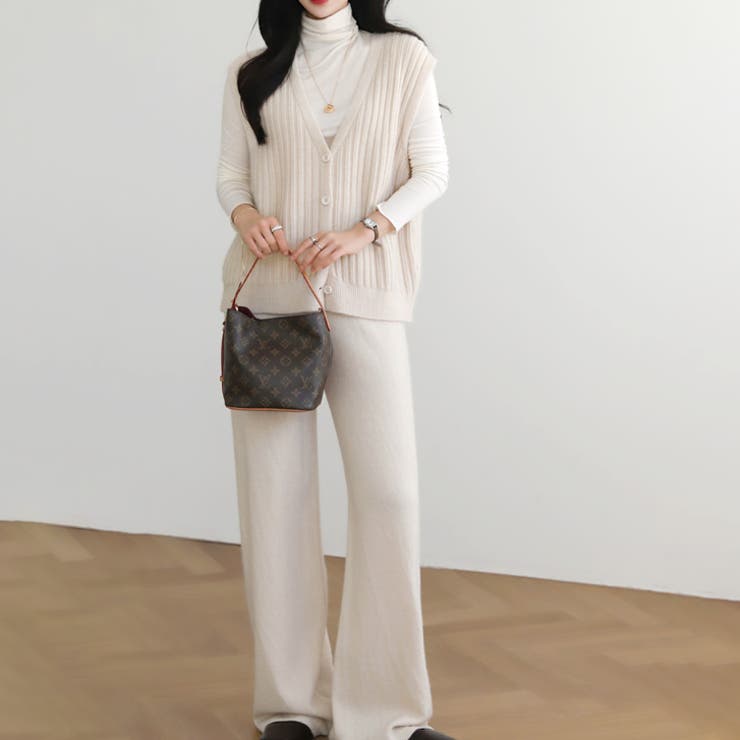 ベージュ | 【17594】ニットベスト＆パンツSET	 | SneepDip