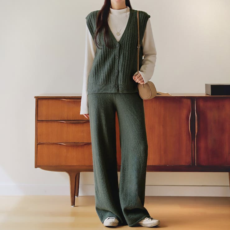 カーキ | 【17594】ニットベスト＆パンツSET	 | SneepDip