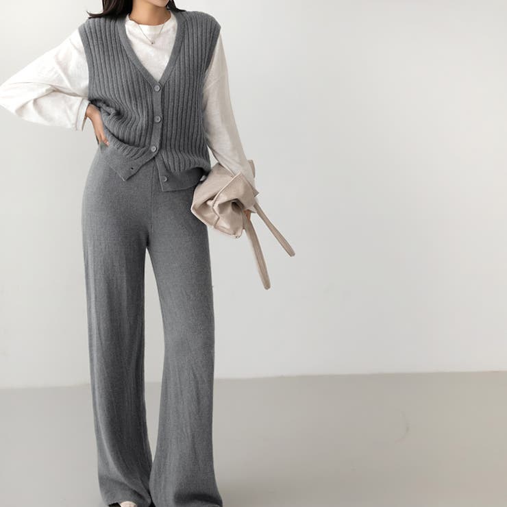 グレー | 【17594】ニットベスト＆パンツSET	 | SneepDip