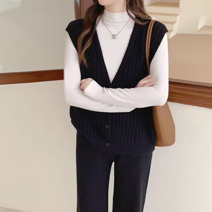 ブラック | 【17594】ニットベスト＆パンツSET	 | SneepDip