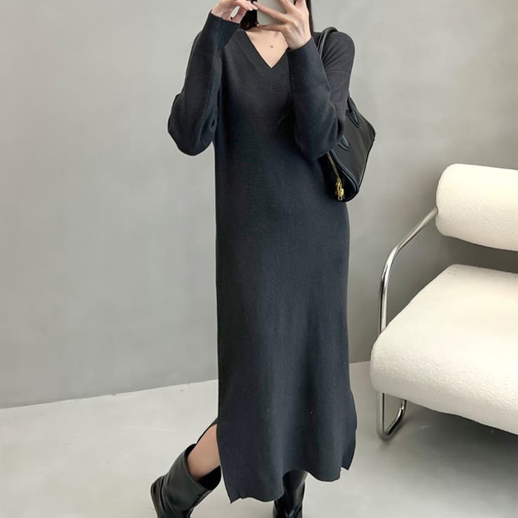 グレー | 【17600】ベルト付きニットワンピース	 | SneepDip