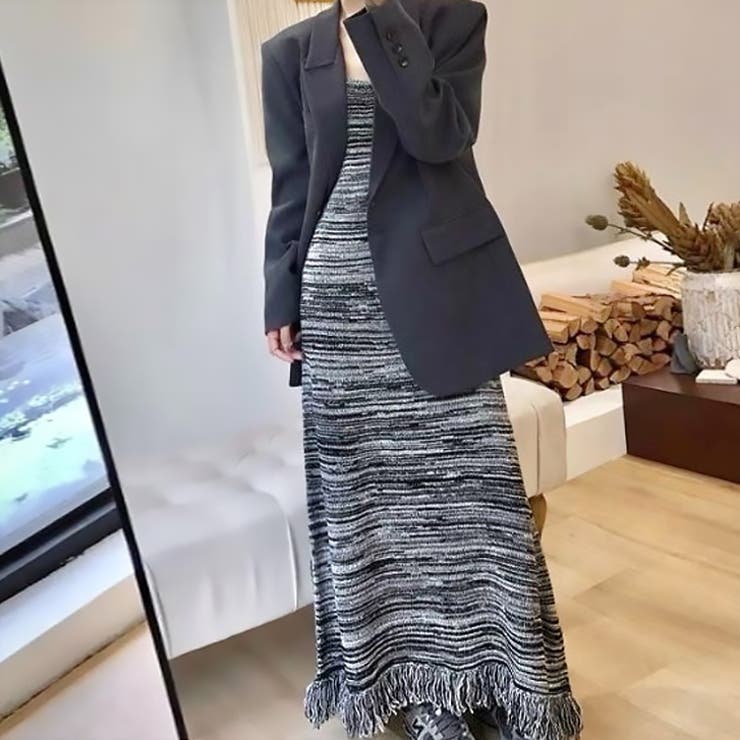 グレー | 【17601】マルチカラーニットキャミロングワンピース | SneepDip