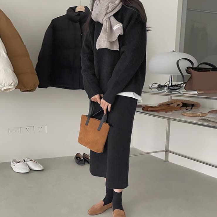 ブラック | 【17604】ニットトップス＆スカート	 | SneepDip