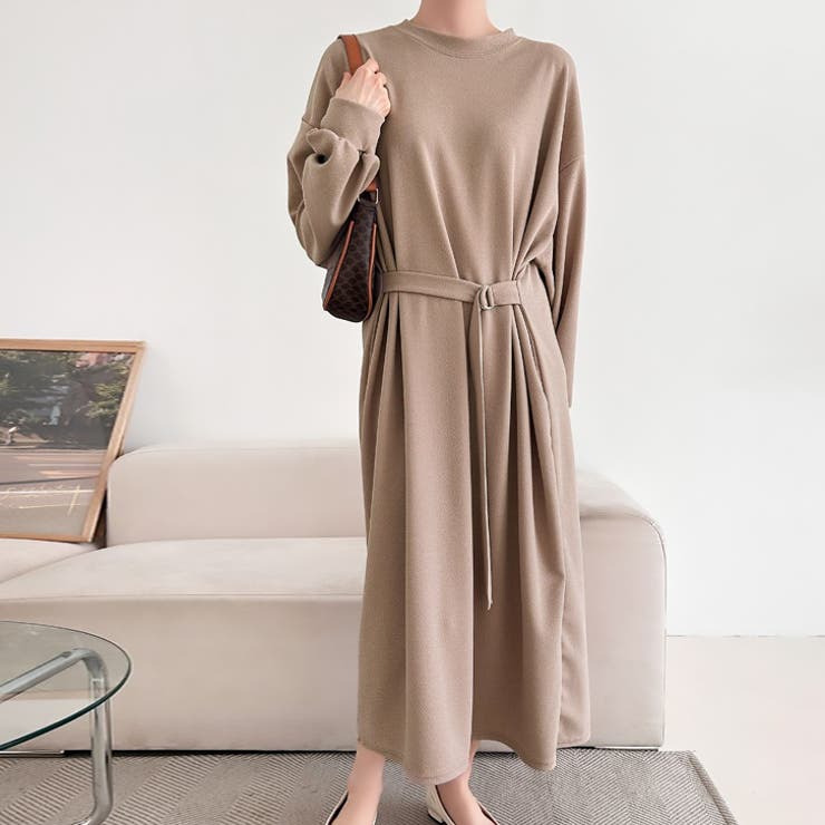 ベージュ | 【17606】ニュアンスベルトワンピース	 | SneepDip