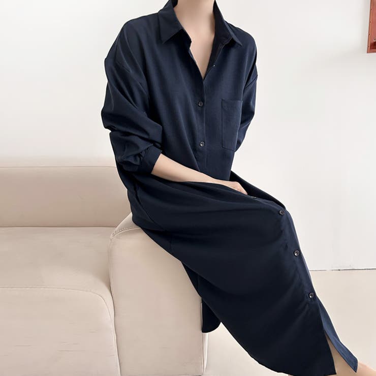 ネイビー | 【17609】ロングシャツワンピース	 | SneepDip