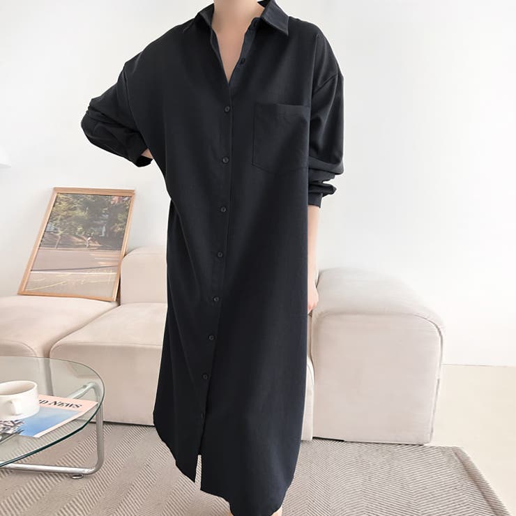 ブラック | 【17609】ロングシャツワンピース	 | SneepDip