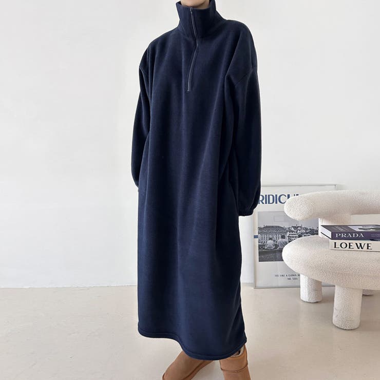 ネイビー | 【17616】ハーフジップロングワンピース | SneepDip