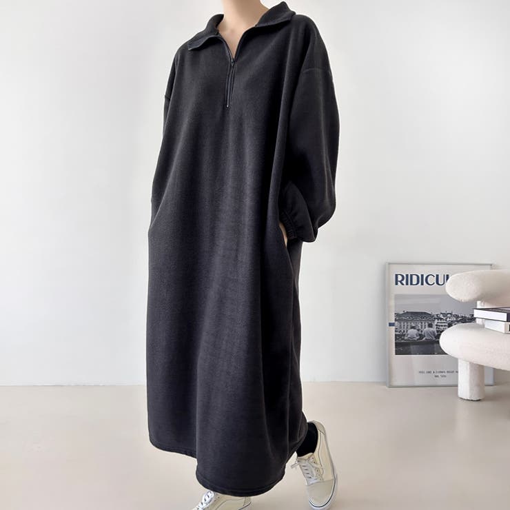 チャコールグレー | 【17616】ハーフジップロングワンピース | SneepDip