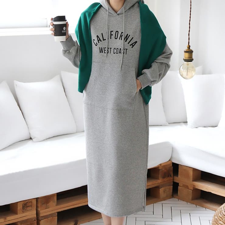 グレー | 【17621】ロゴロングパーカーワンピース	 | SneepDip
