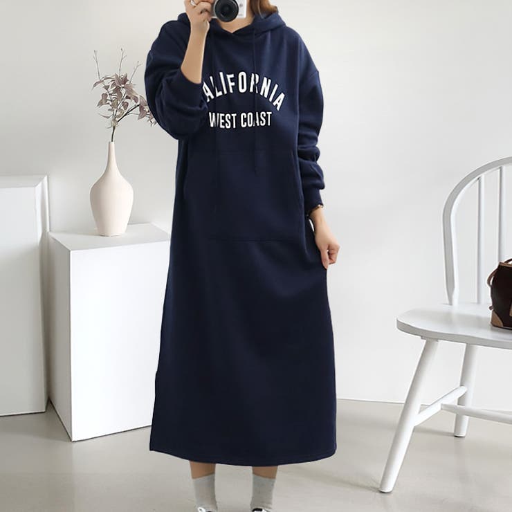 ネイビー | 【17621】ロゴロングパーカーワンピース	 | SneepDip