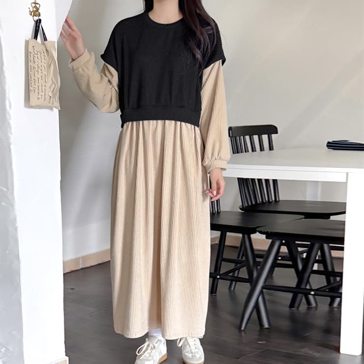 【17623】バイカラードッキングワンピース	 | SneepDip | 詳細画像2 