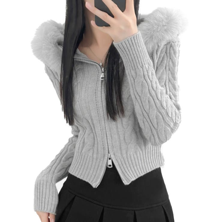 グレー | 【17625】ケーブルニットフーディー	 | SneepDip