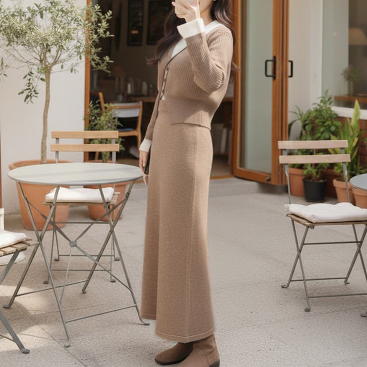 【17631】ドッキングニットデザインカーデ＆スカート	 | SneepDip | 詳細画像3 