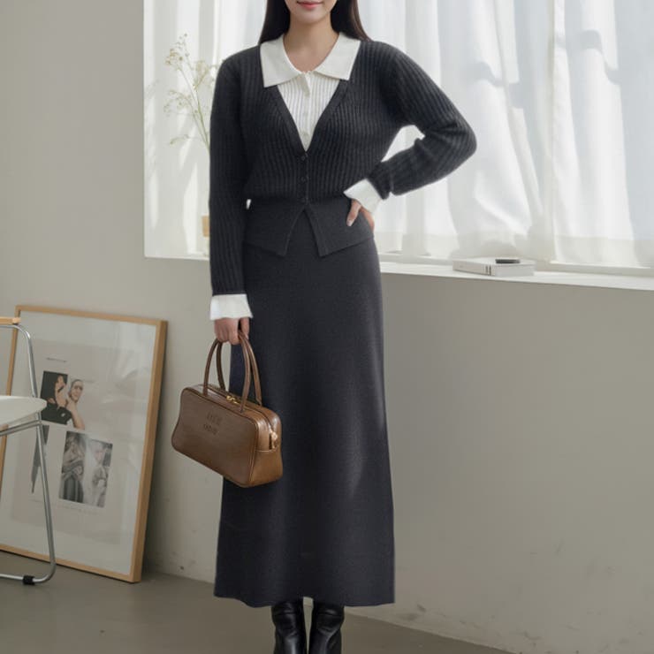 【17631】ドッキングニットデザインカーデ＆スカート	 | SneepDip | 詳細画像4 