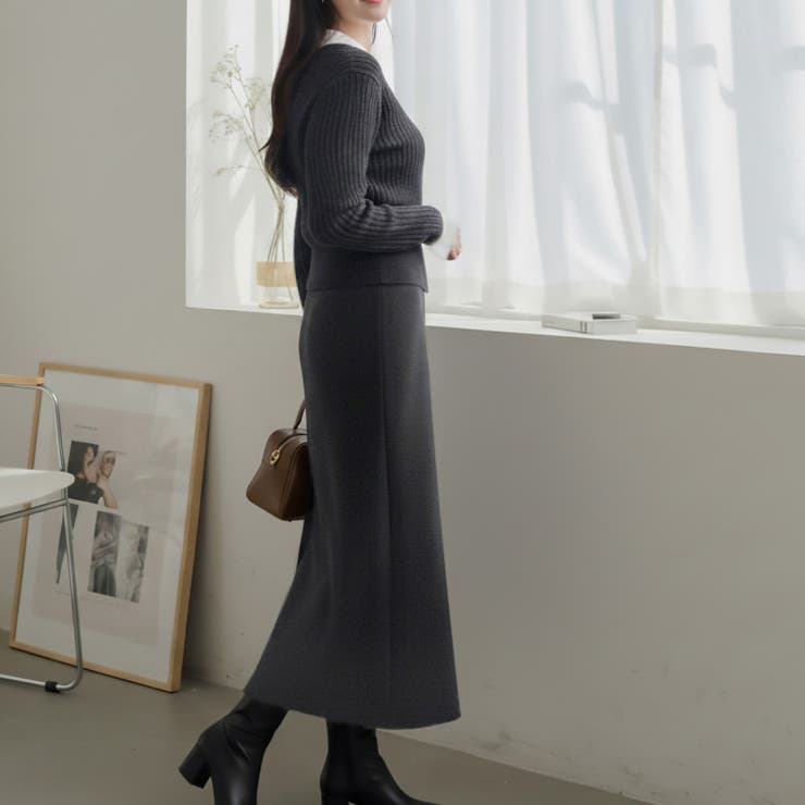 【17631】ドッキングニットデザインカーデ＆スカート	 | SneepDip | 詳細画像5 