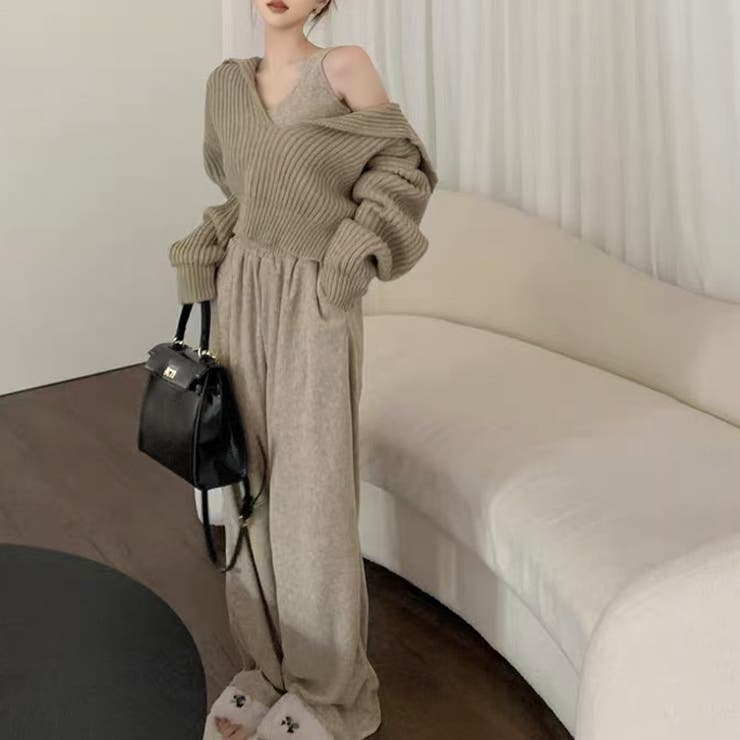 ベージュ | 【17632】ニット＆パンツコーデ3点SET	 | SneepDip