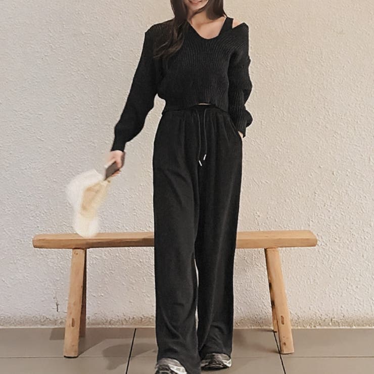 ブラック | 【17632】ニット＆パンツコーデ3点SET	 | SneepDip