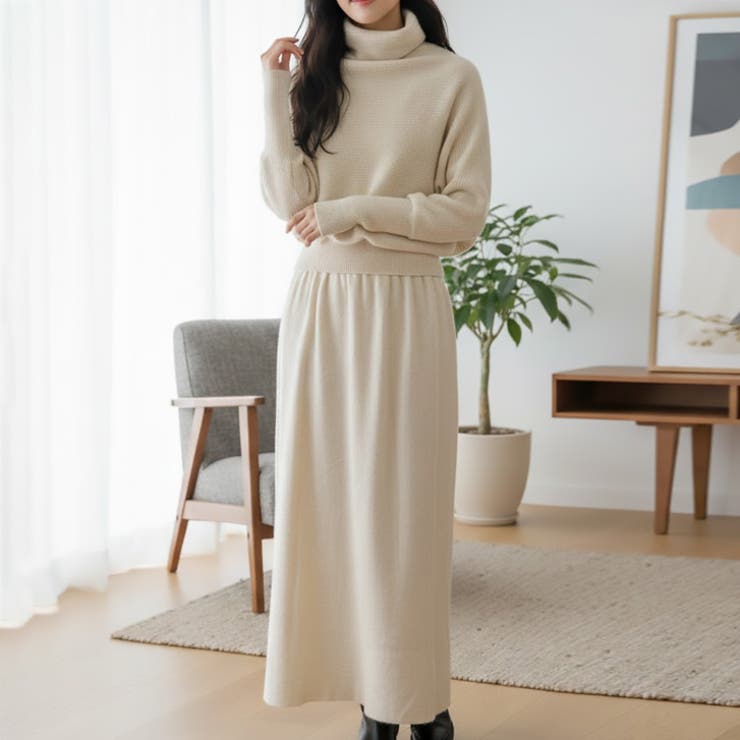 ベージュ | 【17633】ニット＆ロングスカートSET	 | SneepDip