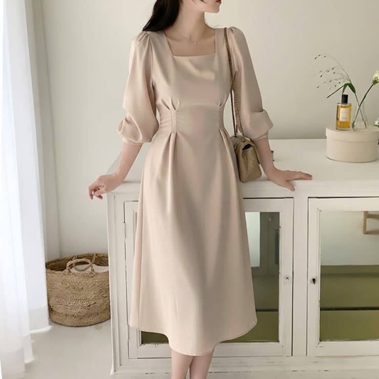 ベージュ | 【17634】バックリボンきれいめワンピース	 | SneepDip