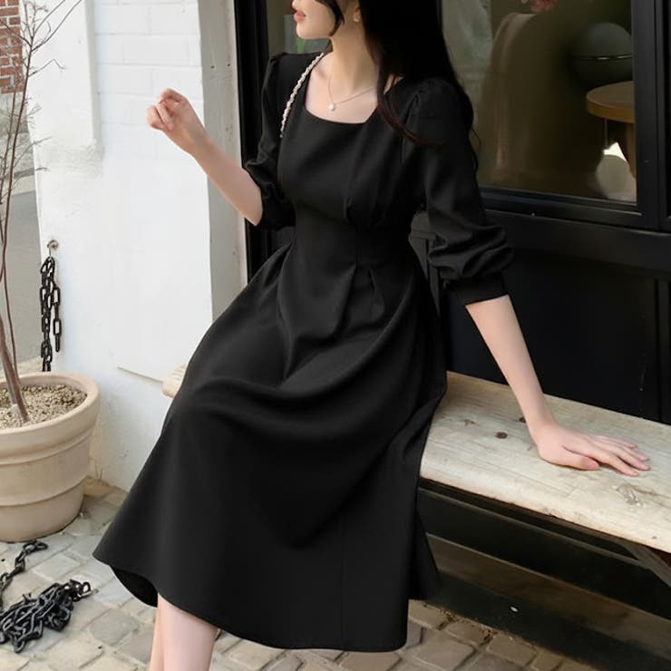 ブラック | 【17634】バックリボンきれいめワンピース	 | SneepDip