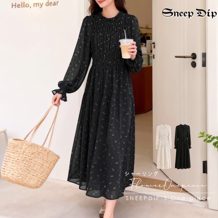 【17635】シャーリングフラワーワンピース	 | SneepDip | 詳細画像1 