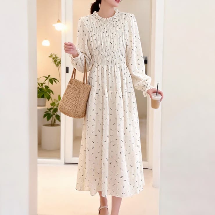 【17635】シャーリングフラワーワンピース	 | SneepDip | 詳細画像2 