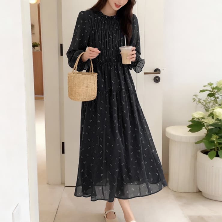 【17635】シャーリングフラワーワンピース	 | SneepDip | 詳細画像4 