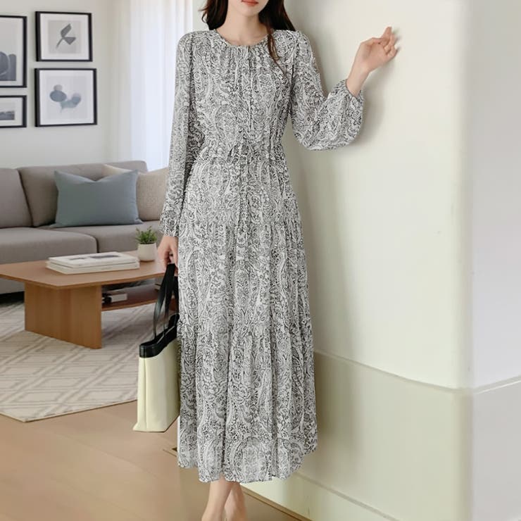 ホワイト | 【17636】モダンペイズリーロングワンピース	 | SneepDip