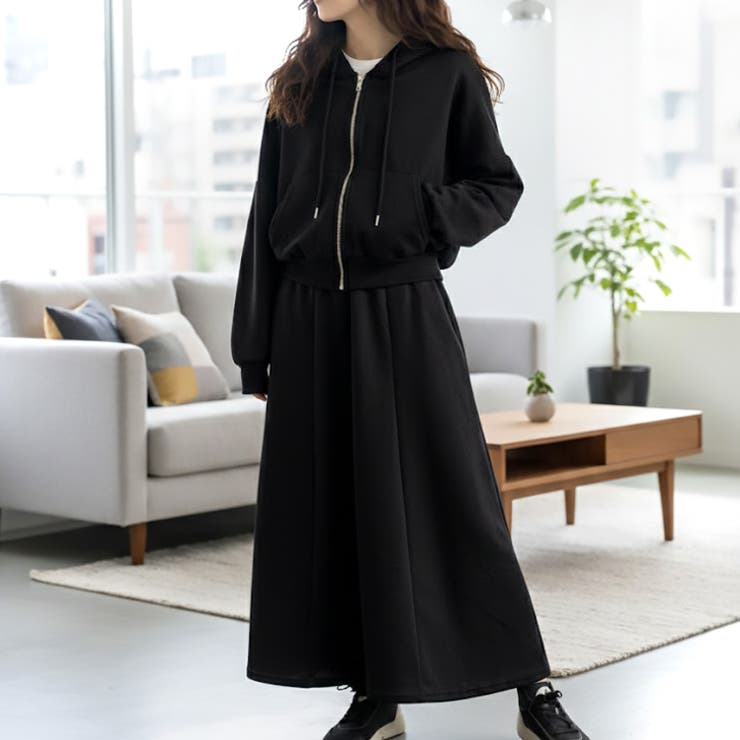 ブラック | 【17643】ジップパーカー&スカートSET	 | SneepDip