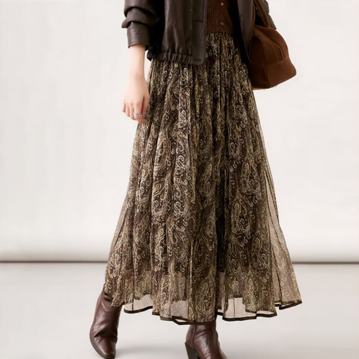 ブラウン | 【17645】ペイズリーニュアンススカート	 | SneepDip