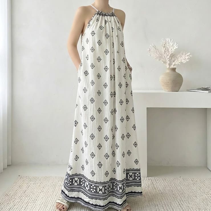ホワイト | 【17652】エスニックマキシワンピース	 | SneepDip
