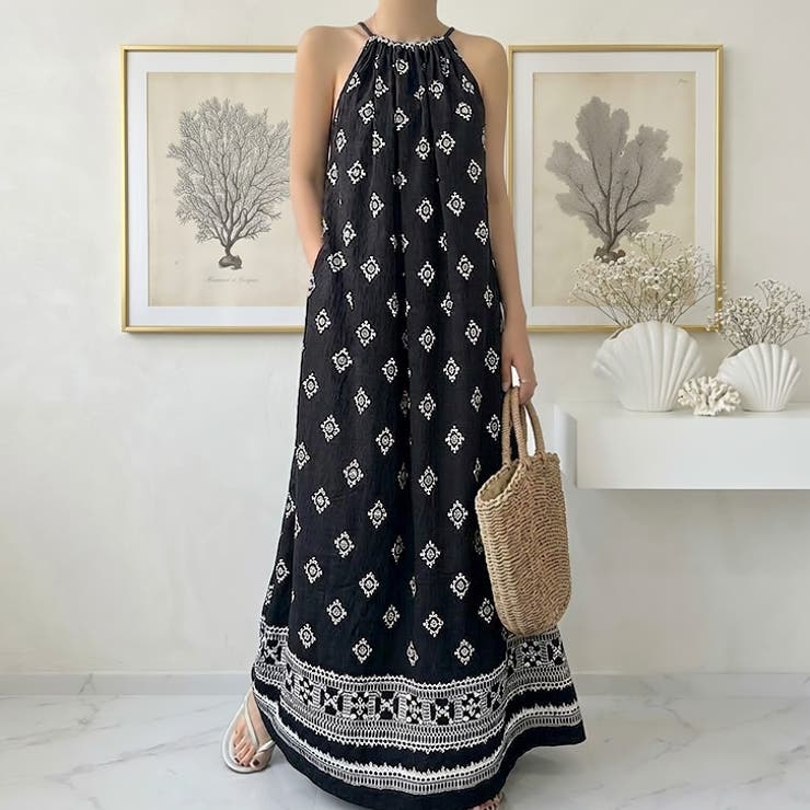 ブラック | 【17652】エスニックマキシワンピース	 | SneepDip