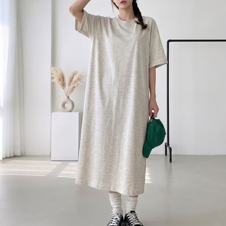 ベージュ | 【17661】こなれコットンTシャツワンピース	 | SneepDip