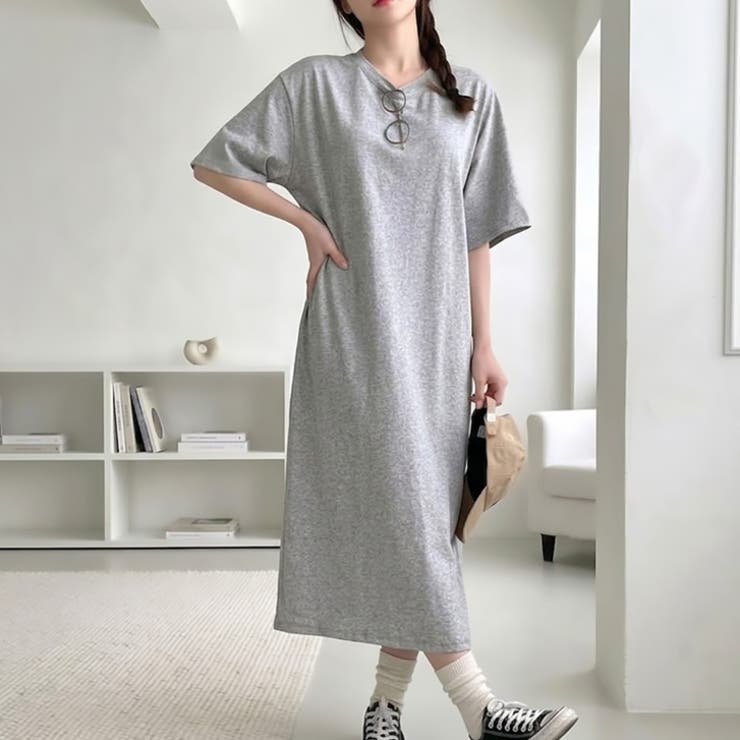 グレー | 【17661】こなれコットンTシャツワンピース	 | SneepDip