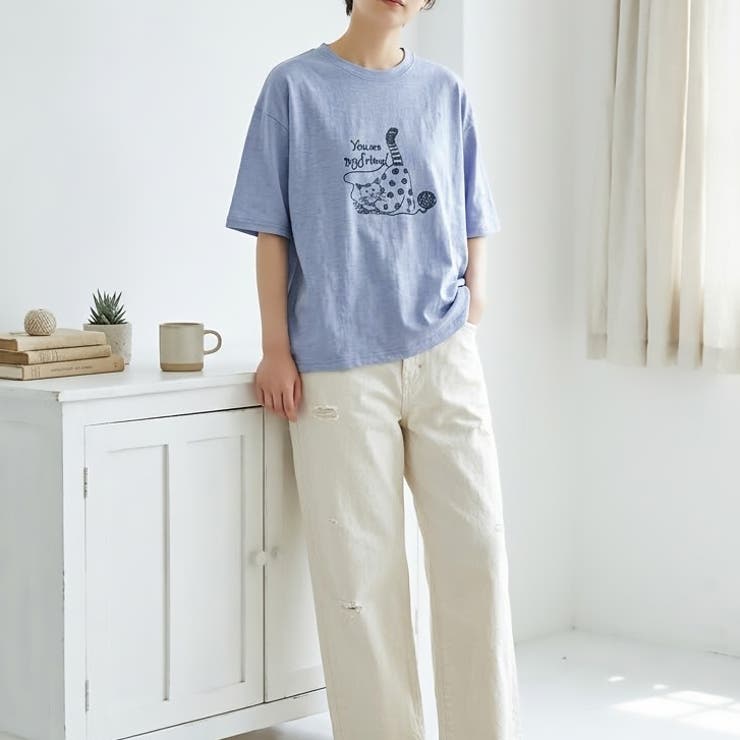 サックス | 【17662】手描き風ネコイラストTシャツ	 | SneepDip